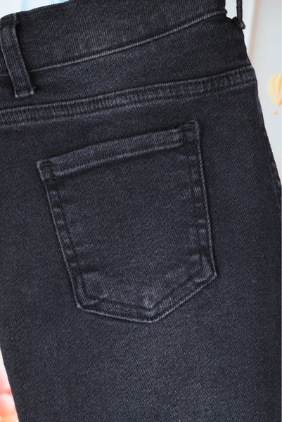 Stilova Boys' Double-Sided Adjustable Waist Straight-Leg Black Stretch Jeans with Pockets
