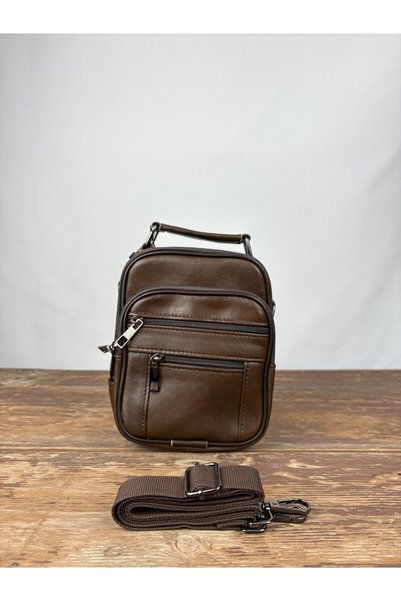 özdemirler deri Brown Leather Vertical Small Size Steel Case Bag Handbag Genuine Leather Bag Unisex