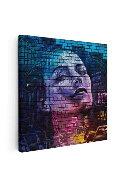 Tablou Canvas Tablou portret femeie graffiti albastru roz, cod 2090