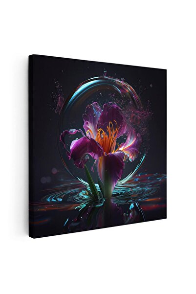 Tablou Canvas Tablou floare iris in bula de apa violet, negru, cod 1647