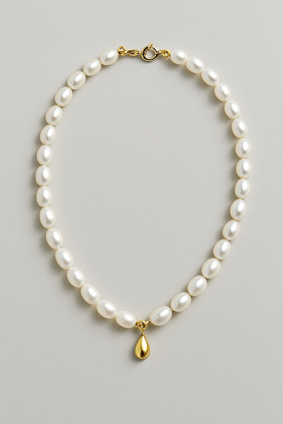 HANZEM Gerçek Doğal Barok İnci Kolye | Gold Damla Uçlu Zarif Kadın Gerdanlık | Zamansız Şıklık