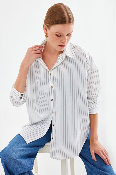 Hiccup Bdart Buttoned Striped Poplin Top Shirt
