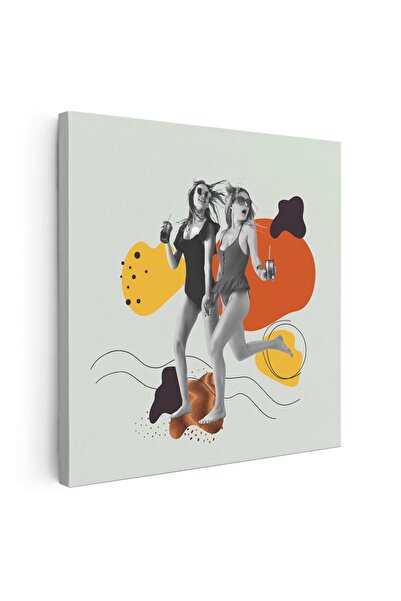 Tablou Canvas Tablou pop art colaj femei fundal forme abstracte, portocaliu, ...