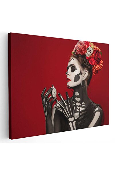 Tablou Canvas Tablou femeie cu machiaj schelet halloween si flori pe cap, cod 4344
