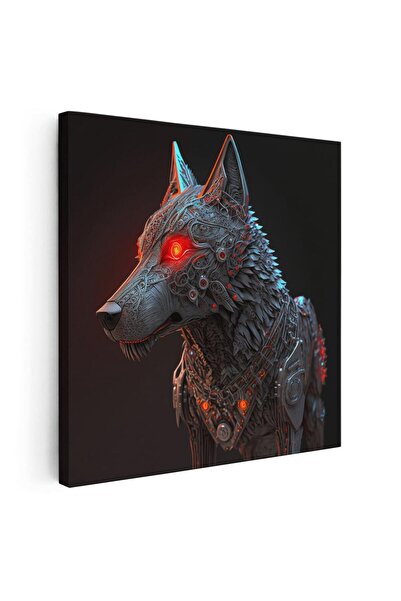 Tablou Canvas Tablou lup cibernetic cu ochi rosii stralucitori, gri, rosu, cod 1633