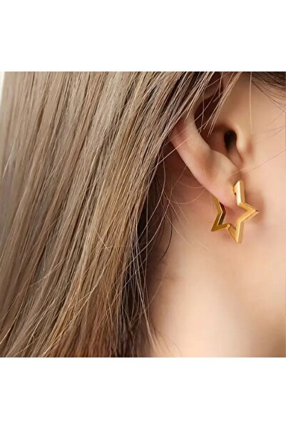 POKAK Cerrahi Çelik Yassı Yıldız Titanyum Kararmaz Antialerjik Küpe