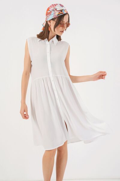 Hiccup Bdart Shirt Collar Sleeveless Button Midi Dress