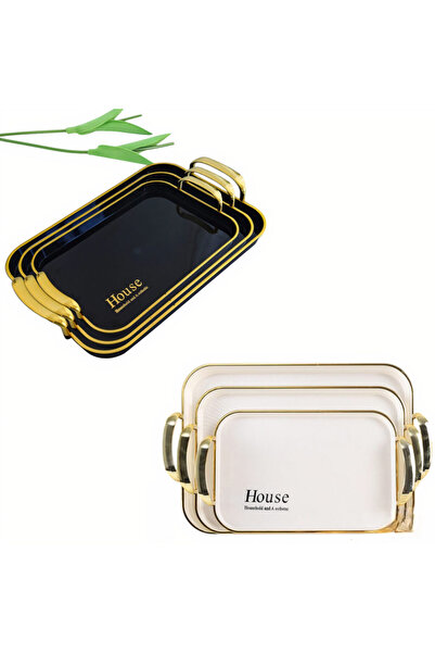 JML Set of 3 decorative trays with handle, different sizes, plastic