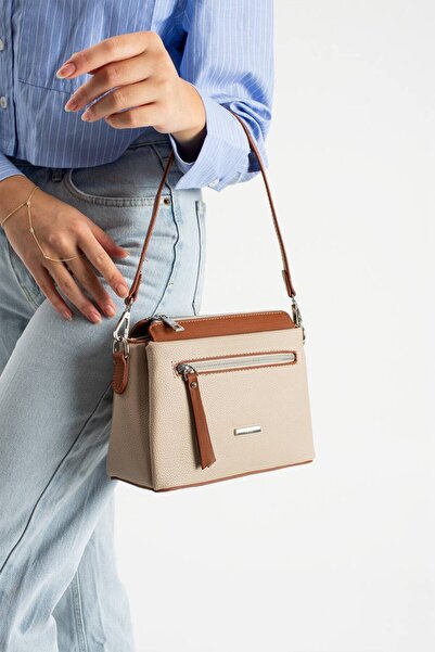 Çanta Trend Women's Beige Tan 5-Compartment Stylish Shoulder and Handbag, Cro...