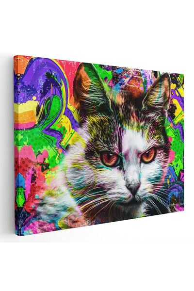 Tablou Canvas Tablou cap pisica, fundal abstract multicolor, cod 1889