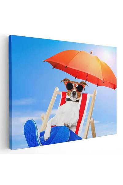 Tablou Canvas Tablou caine pe sezlong si umbrela plaja, cod 3101