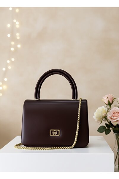 MADESSA COLLECTION Acı Kahve Küçük Kutu Model Gold Zincir Askılı-Kulplu Kadın...