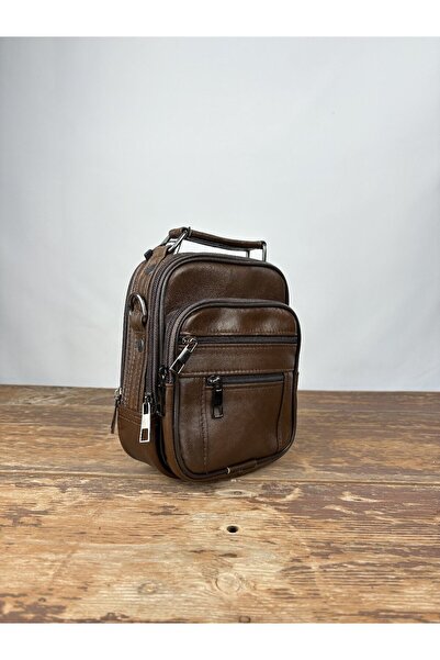 özdemirler deri Brown Leather Vertical Small Size Steel Case Bag Handbag Genu...