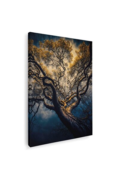 Tablou Canvas copac frunze galbene, galben, maro, albastru, cod 1090