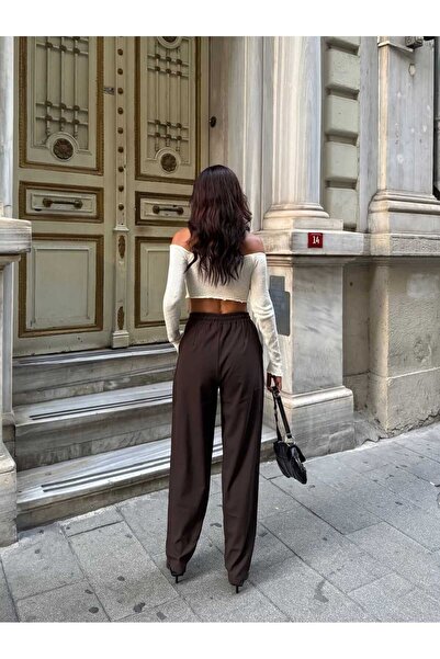 ŞIK VE MUTLU بنطلون ريلاكس من قماش أطلس مع رباط