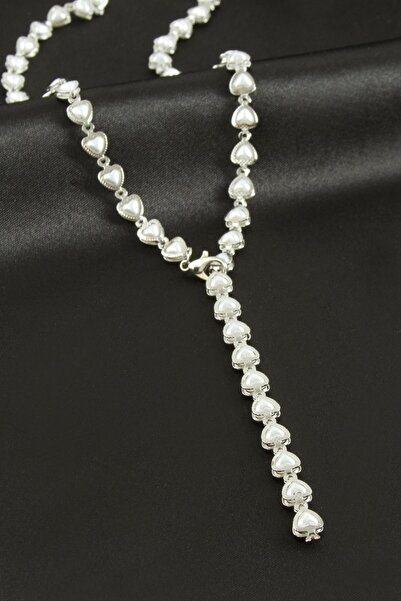 Marsilyan Heart Zircon Stone Steel Y Necklace