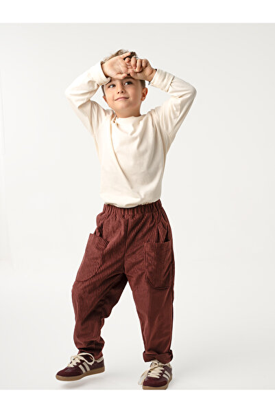 Catz Kids 2'li Paket Yumuşak Kadife Boyfriend Pantolon ( Bordo&Krem )