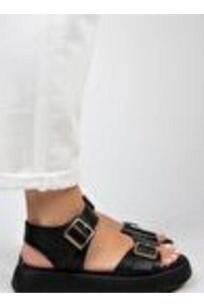 Manijero Sandale negre Vena pentru femei cu cataramă din piele naturală