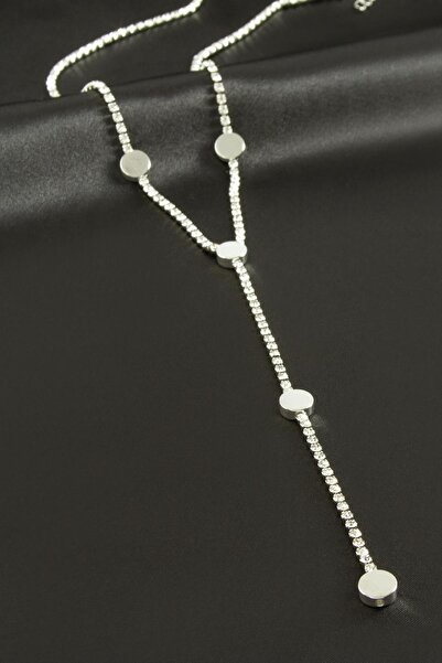 Marsilyan Round Strip Stone Steel Y Necklace