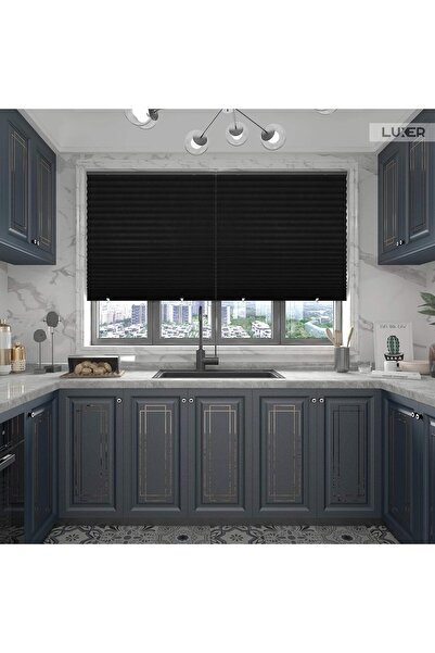 LUXER Set 2 Jaluzele Plisate Autoadezive, Reglabile, Montaj Fara Gaurire, Negru, Dimensiuni 90x180 cm