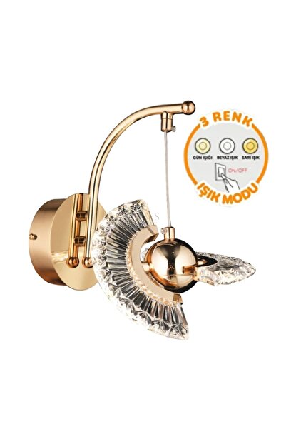 MİRLED AYDINLATMA 3 Renk Modlu Kristal Detaylı Gold Duvar Apliği