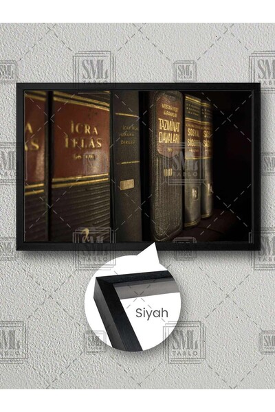 SML TABLO Hukuk Kitapları Hukuk Bürosu Dekor Adalet Çerçeveli Yatay Kanvas Tablo