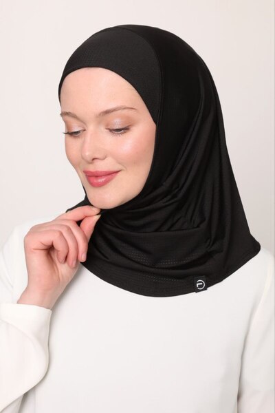 Melodi Scarf Women's Hijab Cimafit Breathable Ready-To-Wear Practical Hijab Bonnet Black