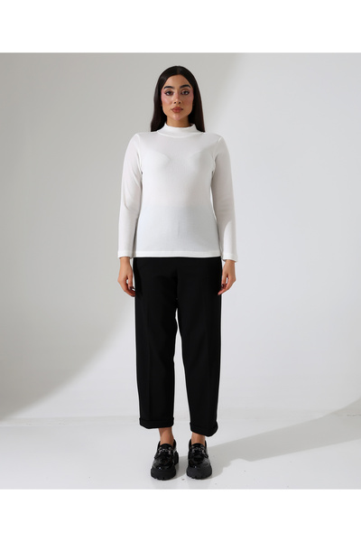 Fi'l Arz Fashion Pulover tricotat elastic scurt pentru femei, cu gât înalt, mărime mare