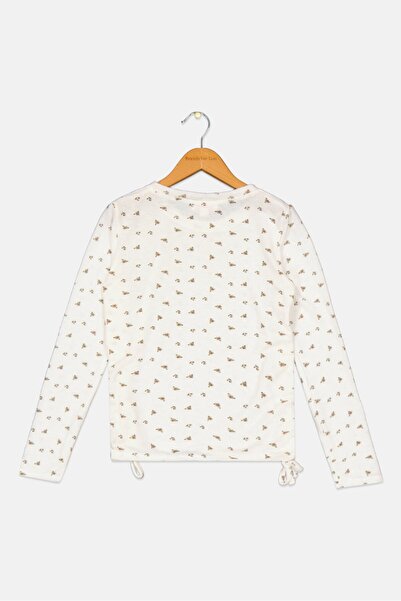 Poof Girl Kids Girl Allover Print Side Ruched Top, Off White