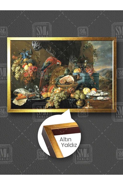 SML TABLO Görkemli Yemek Masası Macaw Papağanı Antika Dekor Çerçeveli Yatay K...