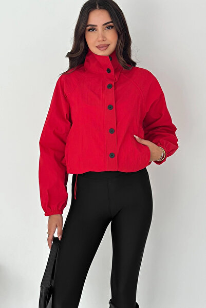 Genel Markalar Stoperli Düğmeli Kırmızı Ceket