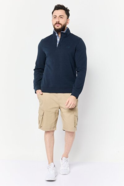 Perry Ellis Men High Neck Embroidered Logo Long Sleeves Sweatshirt, Navy