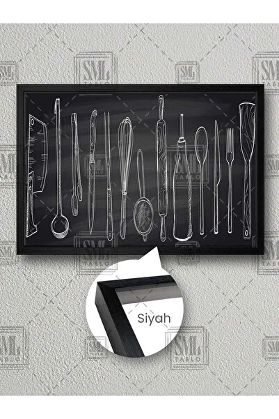 SML TABLO Mutfak Araç Gereçleri Kara Tahta Modern Mutfak Dekor Çerçeveli Yata...