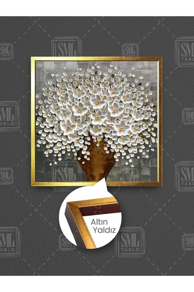 SML TABLO Toprak Saksıda Beyaz Çıtır Çiçek Buketi Papatya Modern Dekor Çerçev...