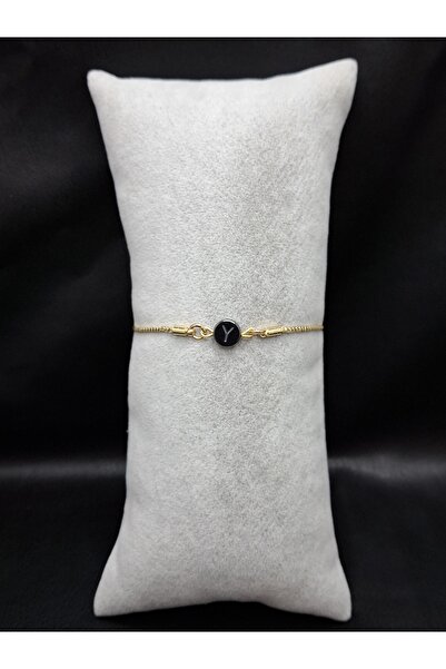 Han Ticarethane سوار حرف Y من حجر الهيماتيت ذهبي اللون