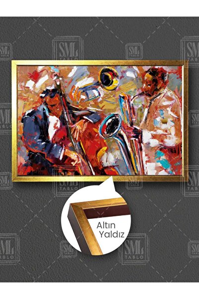 SML TABLO Caz Müzik Saksafon Çalan Ve Çello Çalan Adam Müzik Çerçeveli Yatay ...