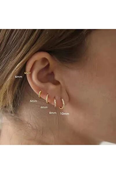 SO GOOD 10 mm taşlı halka küpe altın rengi tragus helix piercing kıkırdak küpesi
