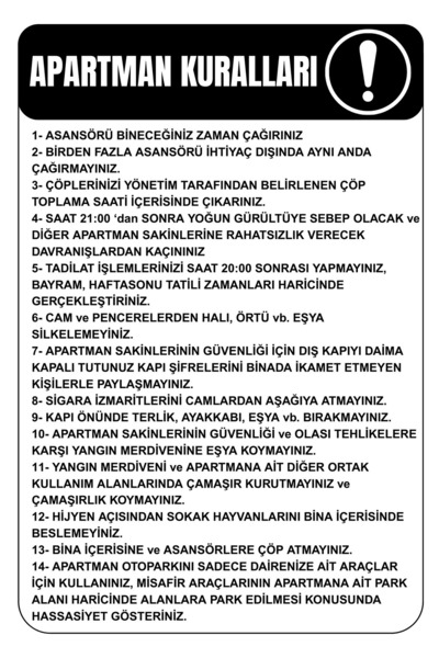 KanvasSepeti Apartman Kuraları 4 Uyarı Folyo Etiket Baskı Sticker