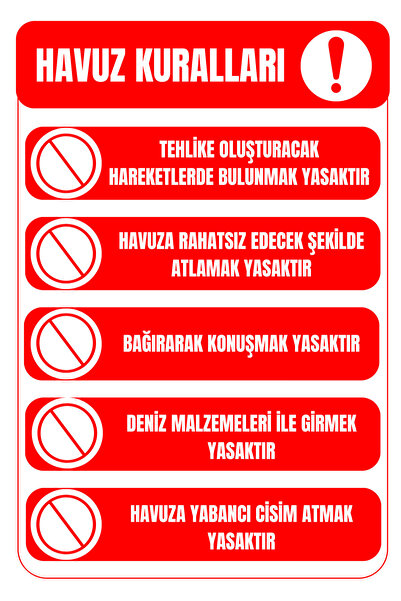 KanvasSepeti Havuz Kuralları 6 Uyarı Folyo Etiket Baskı Sticker