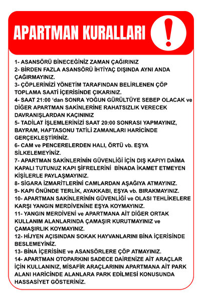 KanvasSepeti Apartman Kuraları 3 Uyarı Folyo Etiket Baskı, Sticker