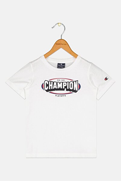 Champion تي شيرت خارجي بأكمام قصيرة للأولاد الصغار، أبيض