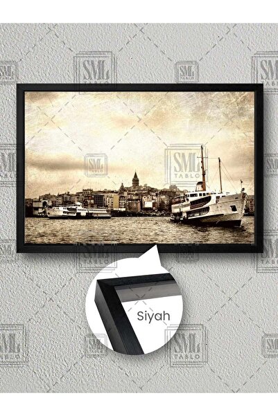 SML TABLO Galata Kulesi Eski İstanbul Hatıra Nostalji Boğaz Manzarası Çerçeve...