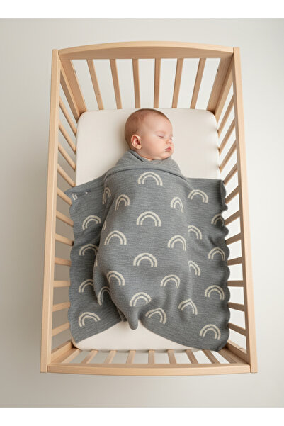 Sebir Moda بطانية أطفال تريكو منقوشة بألوان قوس قزح مقاس 90x90 سم