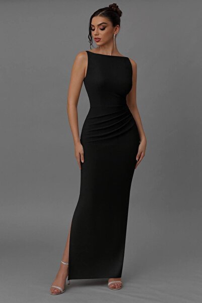 Varyete Βραδινό φόρεμα Zara Crepe με πλισέ λαιμόκοψη και πλαϊνό σκίσιμο μέγεθος Maxi