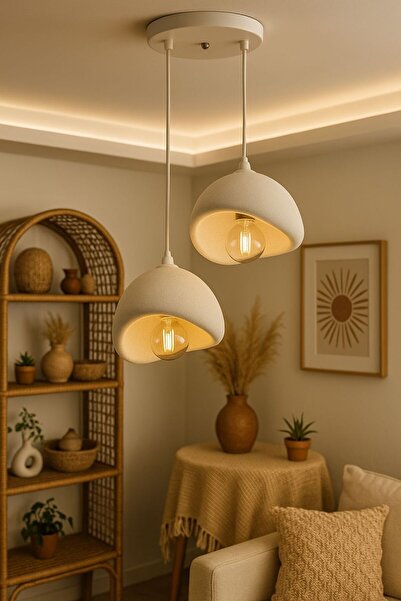 MarsCrafts Beton Görünümlü İskandinav &Bohem Tarz 2’li Sarkıt Avize-Profesyon...