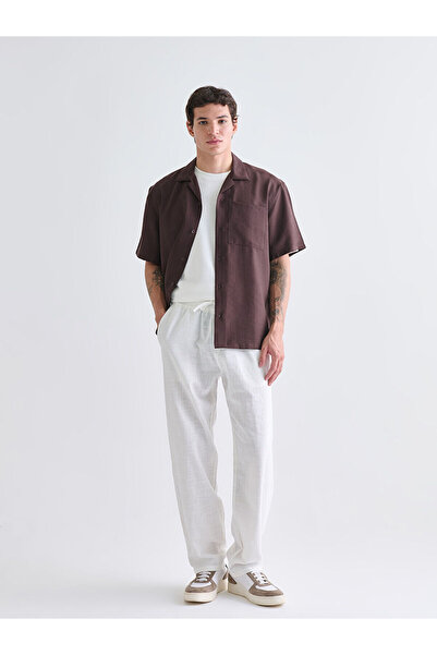 LC Waikiki Ανδρικό παντελόνι εκρού άνετο και χαλαρό με λινό εμφάνιση