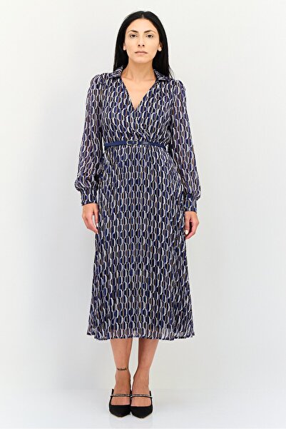 ORSAY Women Allover Print Belted Midi Dress, Multicolor