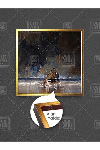 SML TABLO Жена, свиреща на пиано на плажа, сумрак, звездна нощ, музика, изкус...