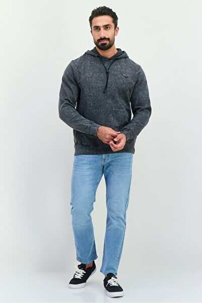 Threadbare Men Hooded Embroidered Long Sleeves Sweatshirt, Charcoal
