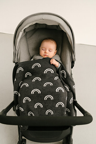 Sebir Moda بطانية أطفال تريكو منقوشة بألوان قوس قزح مقاس 90x90 سم